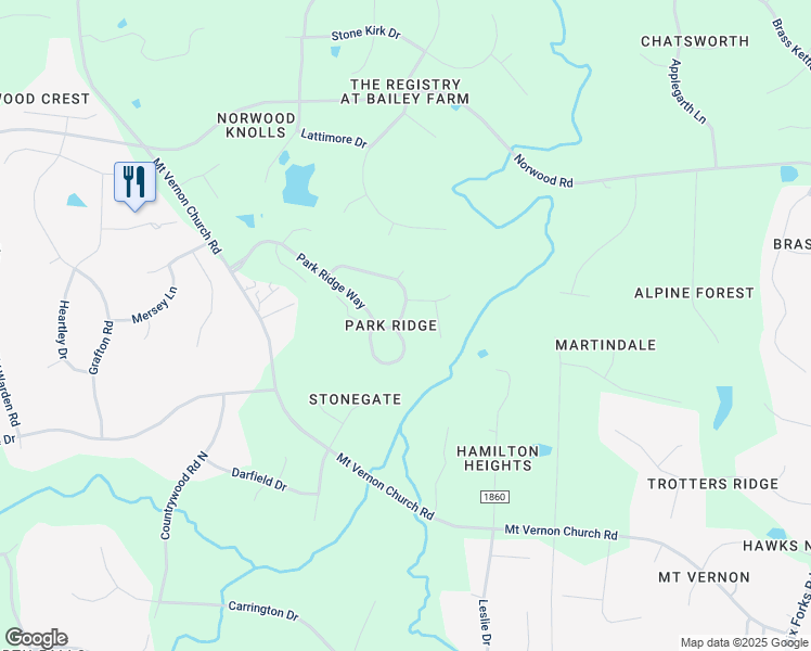 map of restaurants, bars, coffee shops, grocery stores, and more near 1201 Hillingdon Way in Raleigh