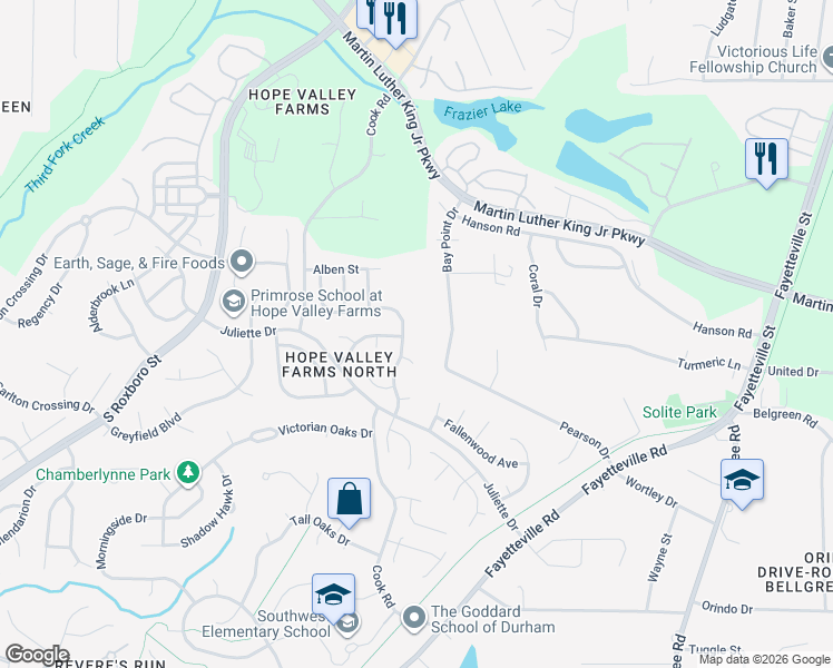 map of restaurants, bars, coffee shops, grocery stores, and more near 902 Spring Meadow Drive in Durham