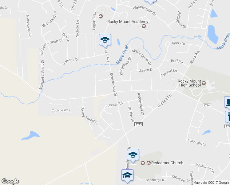 map of restaurants, bars, coffee shops, grocery stores, and more near Bethlehem Road in Rocky Mount