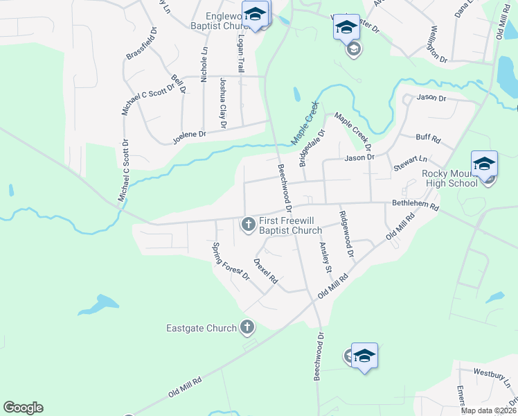 map of restaurants, bars, coffee shops, grocery stores, and more near 925 Pamela Lane in Rocky Mount
