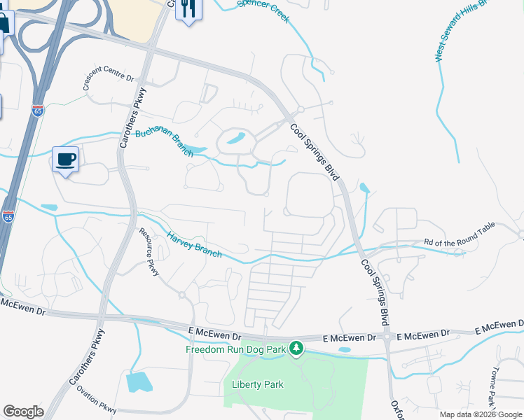 map of restaurants, bars, coffee shops, grocery stores, and more near 250 Keswick Grove Lane in Franklin