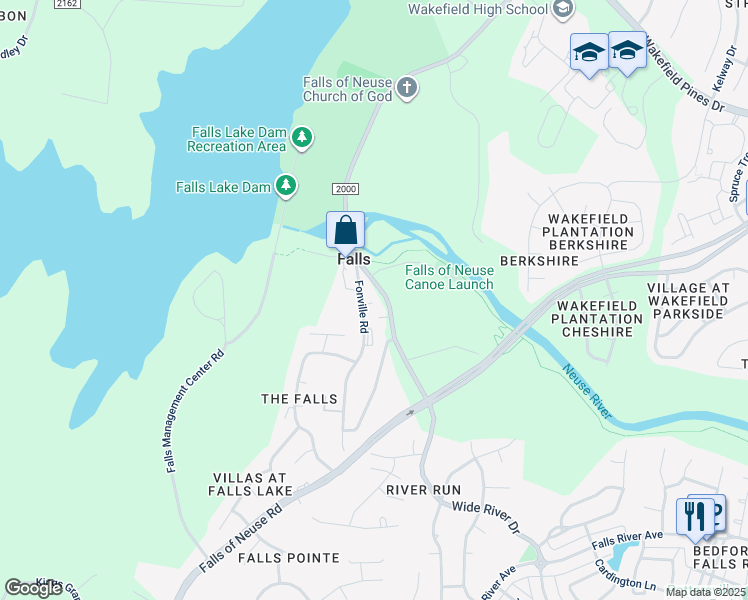 map of restaurants, bars, coffee shops, grocery stores, and more near 9716 Fonville Road in Wake Forest