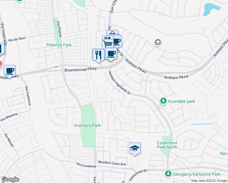 map of restaurants, bars, coffee shops, grocery stores, and more near 2410 Blairlogie Court in Henderson