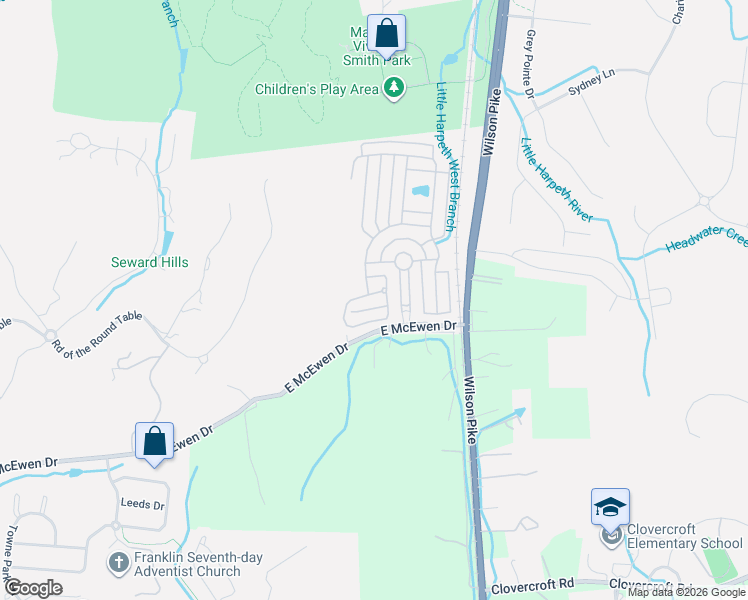 map of restaurants, bars, coffee shops, grocery stores, and more near 306 Wandering Circle in Franklin