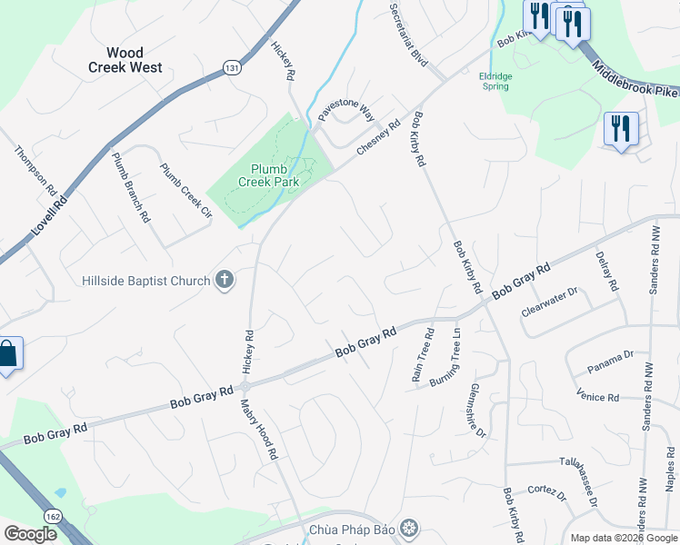 map of restaurants, bars, coffee shops, grocery stores, and more near 1356 Windamere Road in Knoxville