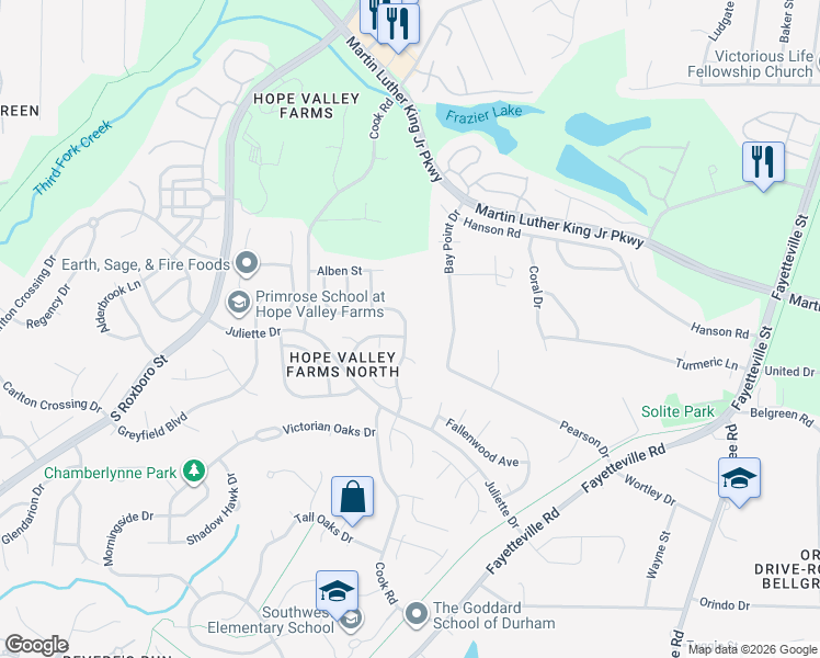 map of restaurants, bars, coffee shops, grocery stores, and more near 902 Spring Meadow Drive in Durham