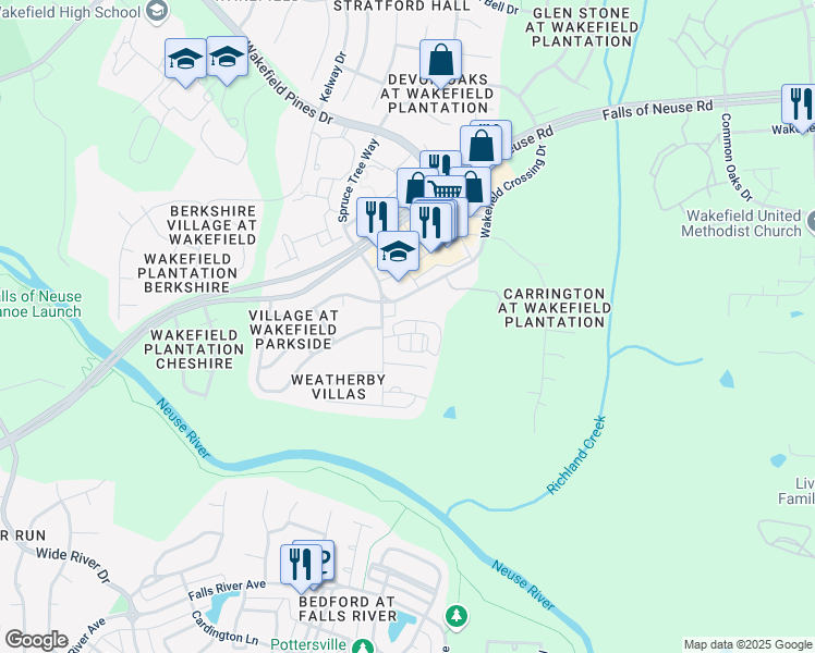 map of restaurants, bars, coffee shops, grocery stores, and more near 2621 Garden Knoll Lane in Raleigh