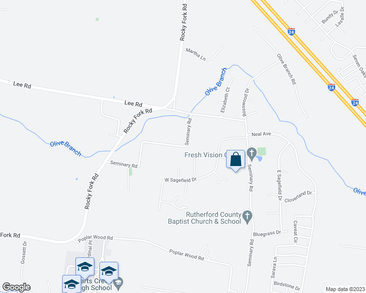 map of restaurants, bars, coffee shops, grocery stores, and more near 4597 Seminary Road in Smyrna