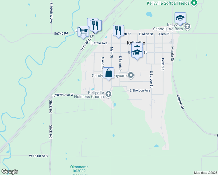 map of restaurants, bars, coffee shops, grocery stores, and more near 604 S Main St in Kellyville