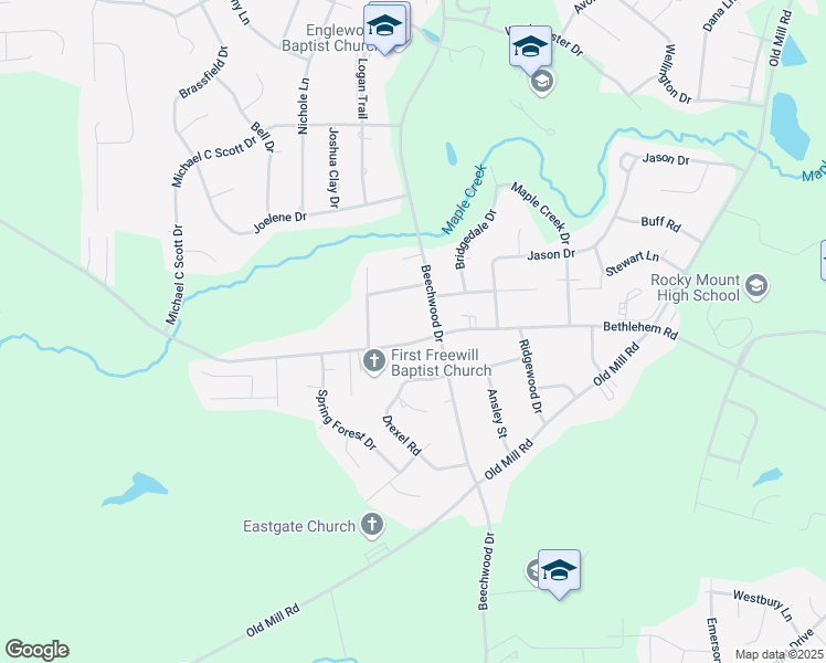 map of restaurants, bars, coffee shops, grocery stores, and more near 1808 Bethlehem Road in Rocky Mount