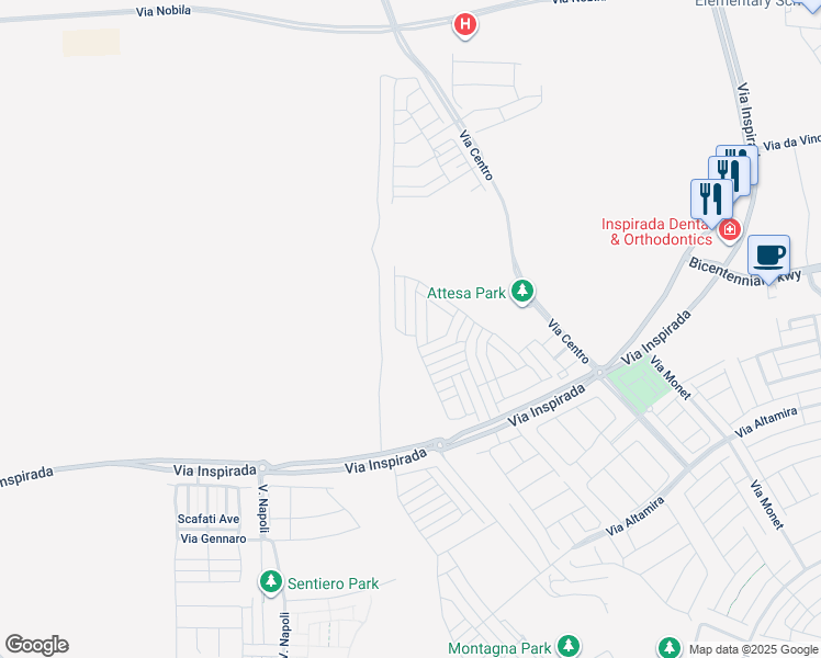 map of restaurants, bars, coffee shops, grocery stores, and more near 2447 Padulle Place in Henderson