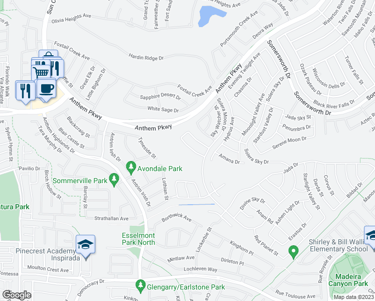 map of restaurants, bars, coffee shops, grocery stores, and more near 2425 Gamma Ray Place in Henderson