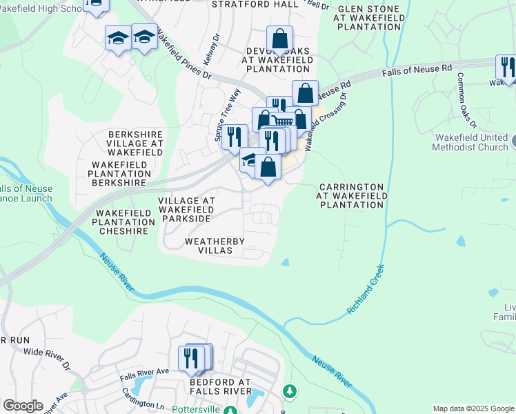 map of restaurants, bars, coffee shops, grocery stores, and more near 2621 Garden Knoll Lane in Raleigh