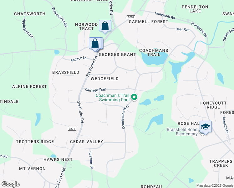map of restaurants, bars, coffee shops, grocery stores, and more near 216 Carriage Trail in Raleigh