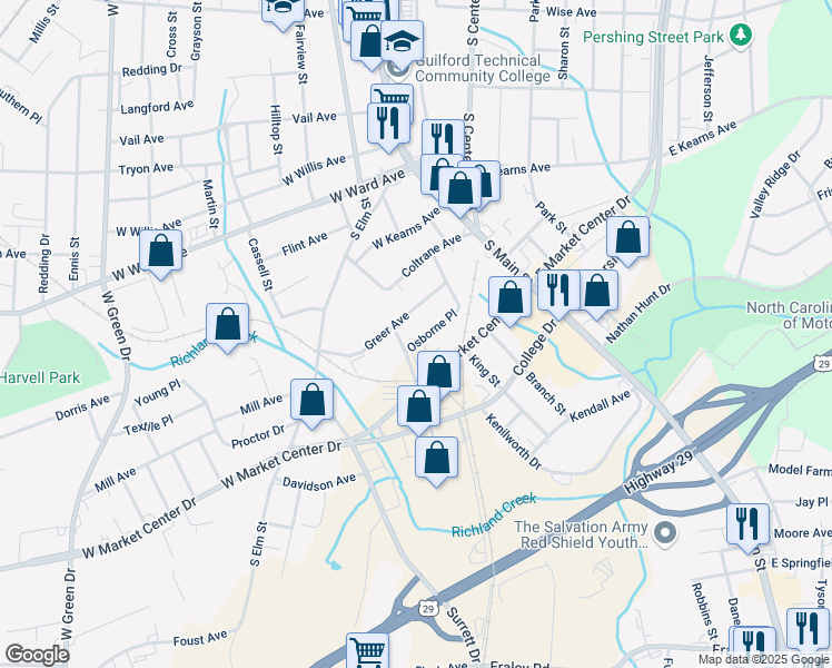 map of restaurants, bars, coffee shops, grocery stores, and more near 323 Greer Avenue in High Point