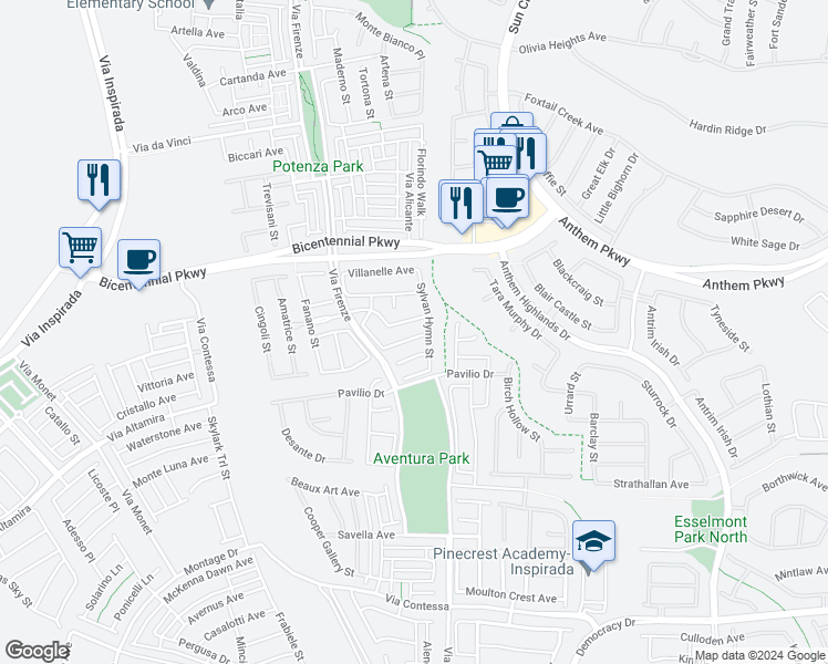 map of restaurants, bars, coffee shops, grocery stores, and more near 3042 Scenic Rhyme Avenue in Henderson