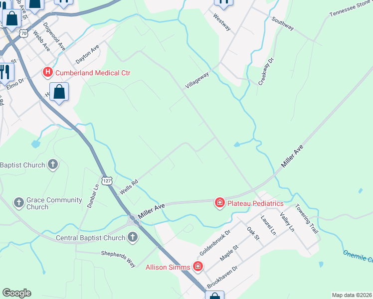 map of restaurants, bars, coffee shops, grocery stores, and more near 402 Wells Rd in Crossville