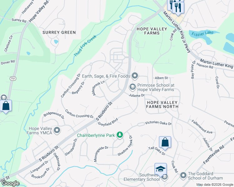 map of restaurants, bars, coffee shops, grocery stores, and more near 5014 Gaithers Pointe Drive in Durham