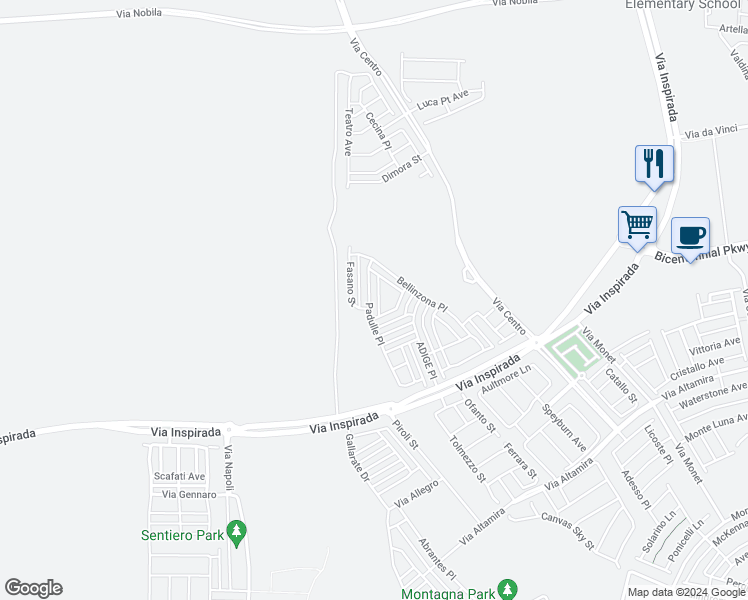 map of restaurants, bars, coffee shops, grocery stores, and more near 2444 Padulle Place in Henderson