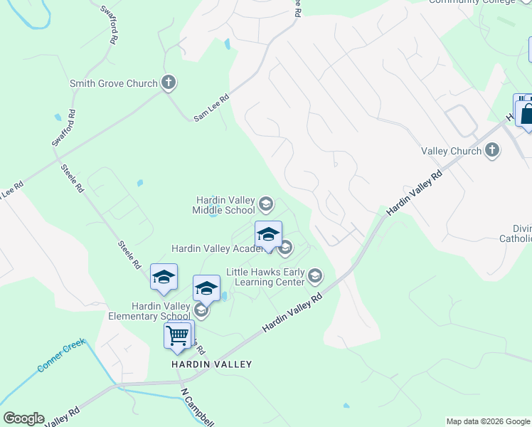 map of restaurants, bars, coffee shops, grocery stores, and more near 2421 Brooke Willow Boulevard in Knoxville