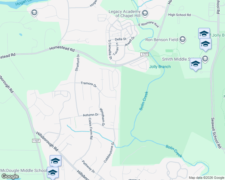 map of restaurants, bars, coffee shops, grocery stores, and more near 508 Claremont Drive in Chapel Hill