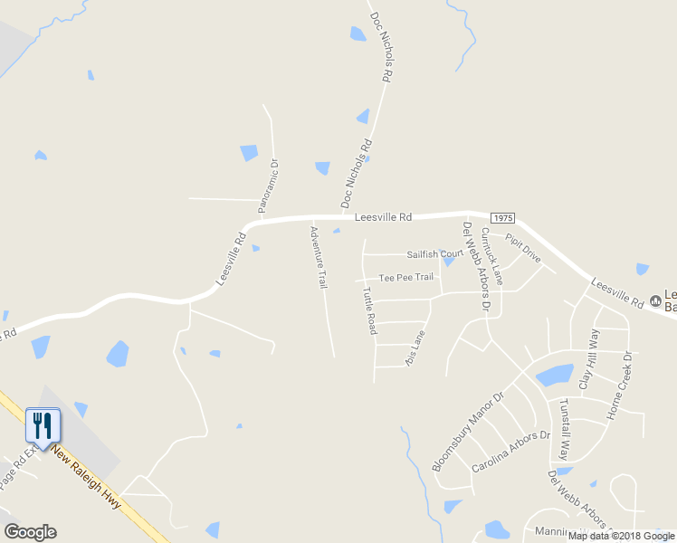 map of restaurants, bars, coffee shops, grocery stores, and more near 2129 Adventure Trail in Durham