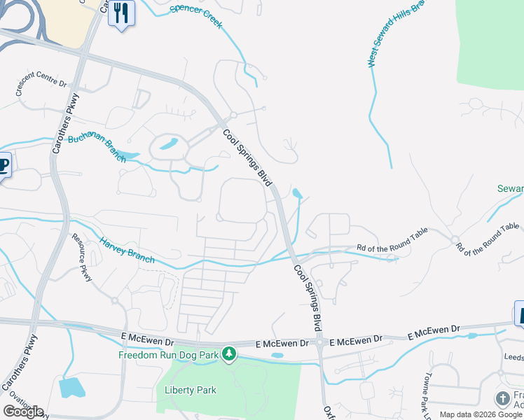 map of restaurants, bars, coffee shops, grocery stores, and more near 101 Allenhurst Circle in Franklin