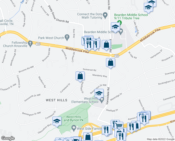 map of restaurants, bars, coffee shops, grocery stores, and more near 801 Vanosdale Road in Knoxville