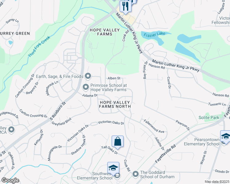 map of restaurants, bars, coffee shops, grocery stores, and more near 933 Spring Meadow Drive in Durham