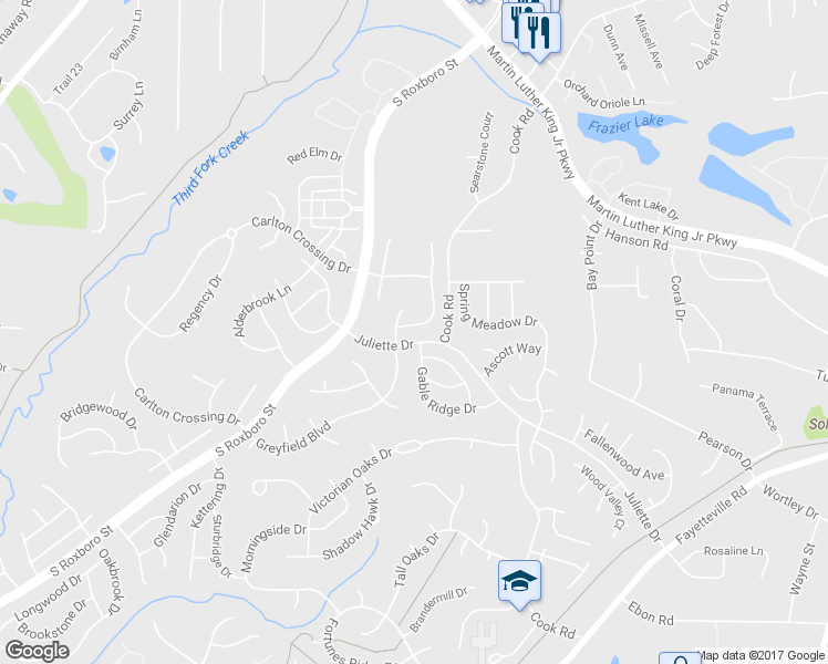 map of restaurants, bars, coffee shops, grocery stores, and more near 4619 Dolwick Drive in Durham