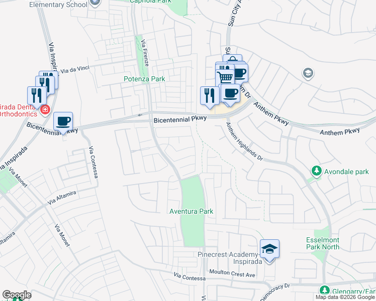 map of restaurants, bars, coffee shops, grocery stores, and more near 3041 Echoed Rondel Ln in Henderson