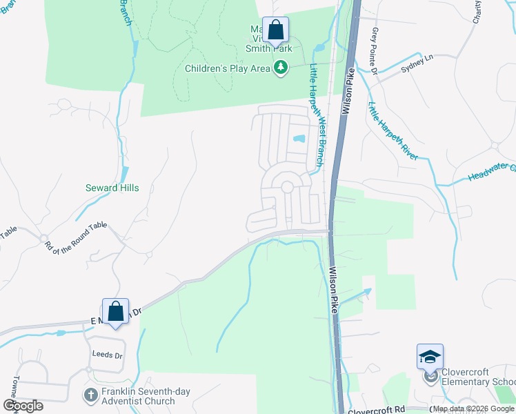 map of restaurants, bars, coffee shops, grocery stores, and more near 311 Wandering Circle in Franklin