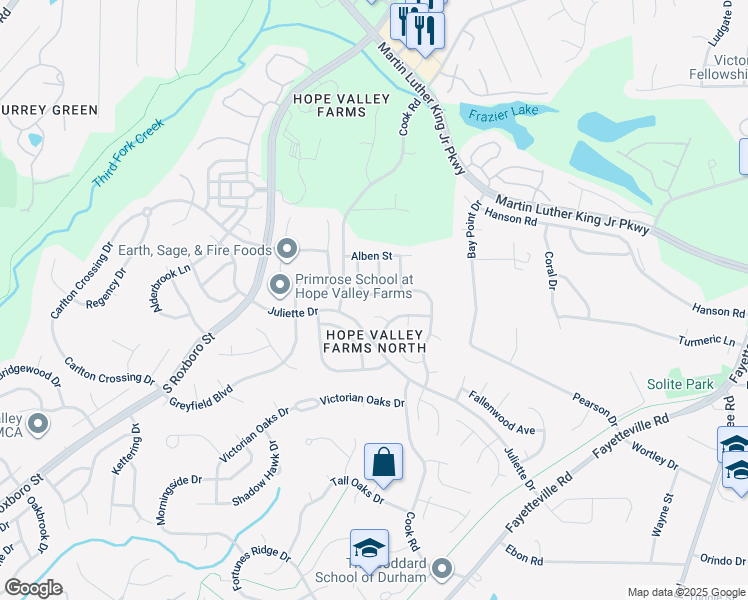 map of restaurants, bars, coffee shops, grocery stores, and more near 933 Spring Meadow Drive in Durham