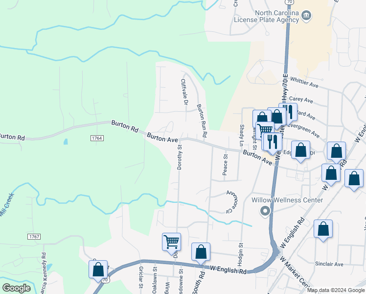 map of restaurants, bars, coffee shops, grocery stores, and more near 288 Dorothy Street in High Point