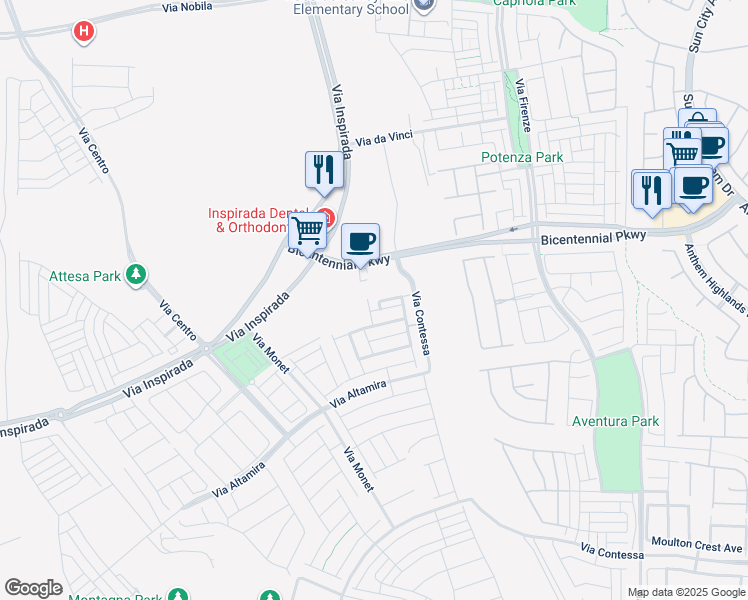 map of restaurants, bars, coffee shops, grocery stores, and more near 121 San Siro Street in Henderson