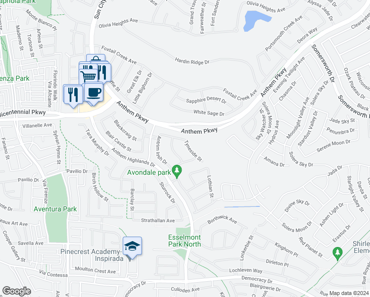 map of restaurants, bars, coffee shops, grocery stores, and more near 2403 Tyneside Street in Henderson