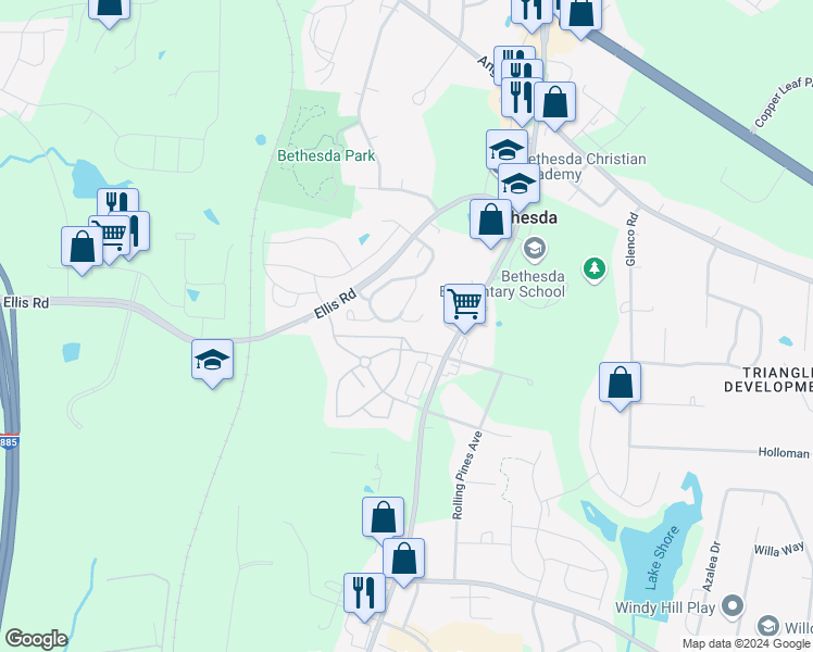 map of restaurants, bars, coffee shops, grocery stores, and more near 8 Sharpstone Lane in Durham