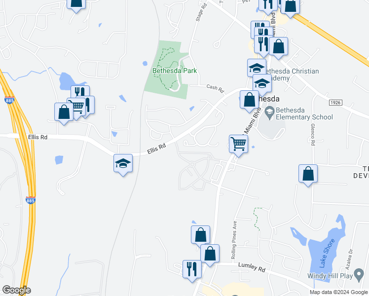 map of restaurants, bars, coffee shops, grocery stores, and more near 29 Edgebrook Circle in Durham