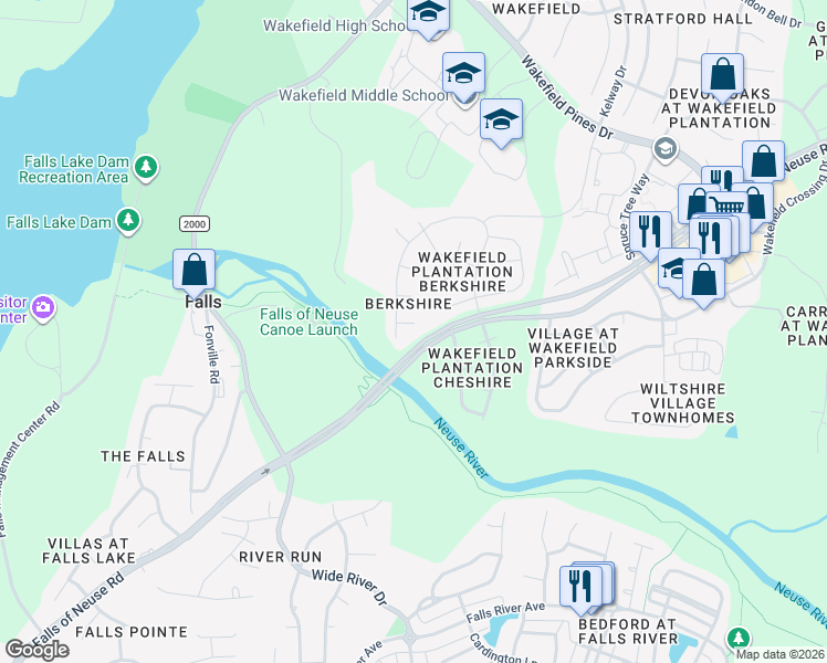 map of restaurants, bars, coffee shops, grocery stores, and more near 2108 Covered Bridge Court in Raleigh