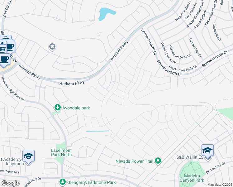 map of restaurants, bars, coffee shops, grocery stores, and more near 2338 Peaceful Sky Drive in Henderson