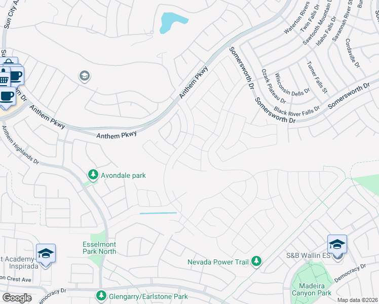 map of restaurants, bars, coffee shops, grocery stores, and more near 2338 Peaceful Sky Drive in Henderson