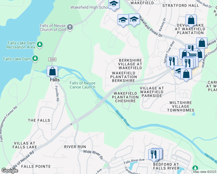 map of restaurants, bars, coffee shops, grocery stores, and more near 2104 Covered Bridge Court in Raleigh