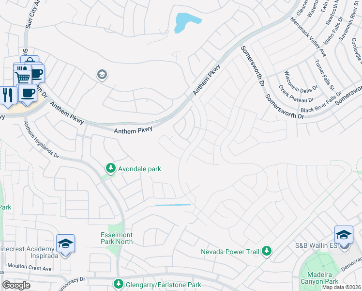 map of restaurants, bars, coffee shops, grocery stores, and more near 2415 Hydrus Avenue in Henderson