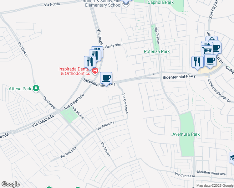 map of restaurants, bars, coffee shops, grocery stores, and more near 3194 Lumassina Way in Henderson