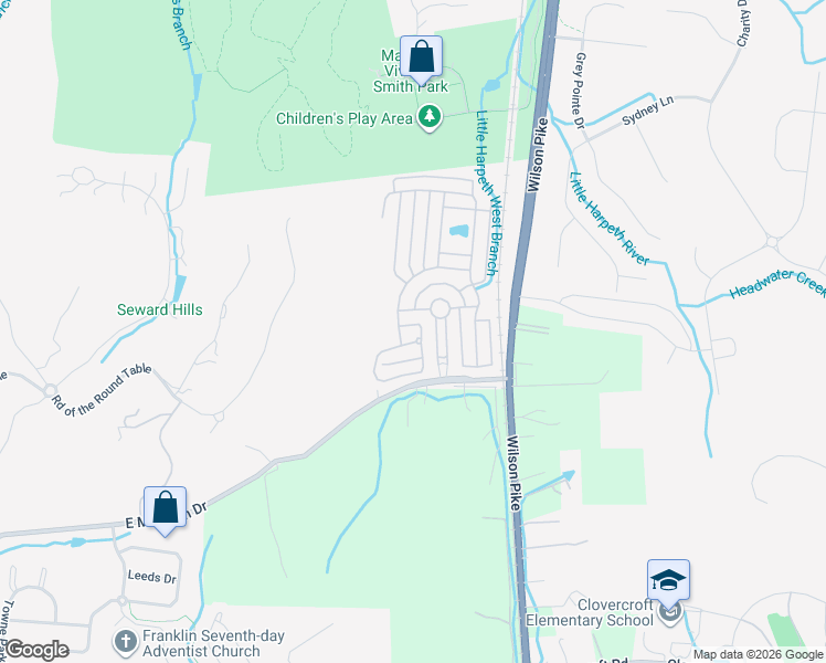 map of restaurants, bars, coffee shops, grocery stores, and more near 303 Wandering Circle in Franklin