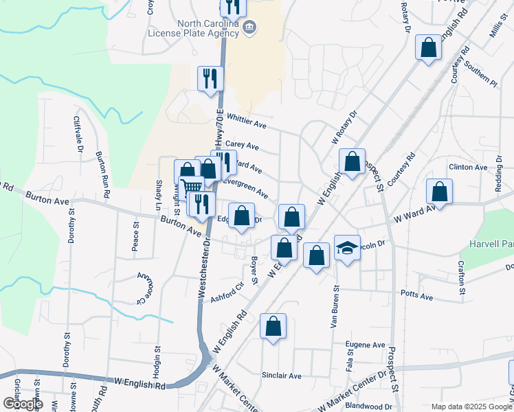map of restaurants, bars, coffee shops, grocery stores, and more near 400 Royal Oak Avenue in High Point