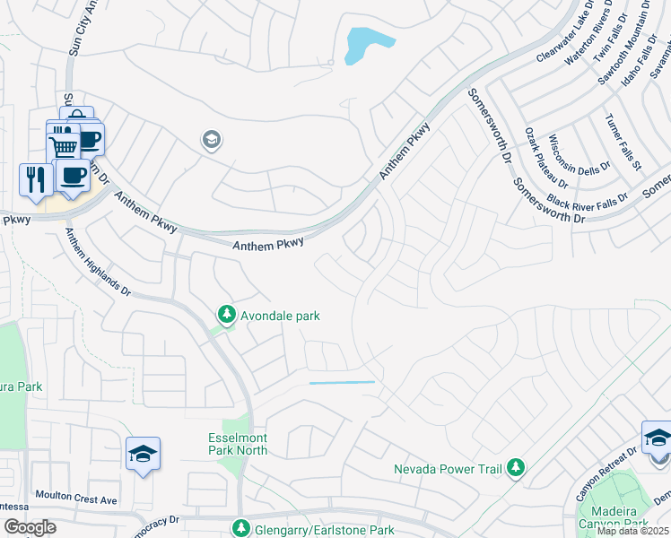 map of restaurants, bars, coffee shops, grocery stores, and more near 2425 Gamma Ray Place in Henderson