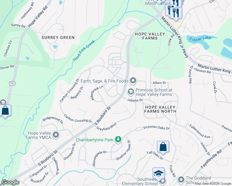 map of restaurants, bars, coffee shops, grocery stores, and more near 5014 Gaithers Pointe Drive in Durham