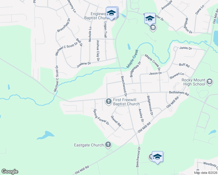 map of restaurants, bars, coffee shops, grocery stores, and more near 925 Pamela Lane in Rocky Mount