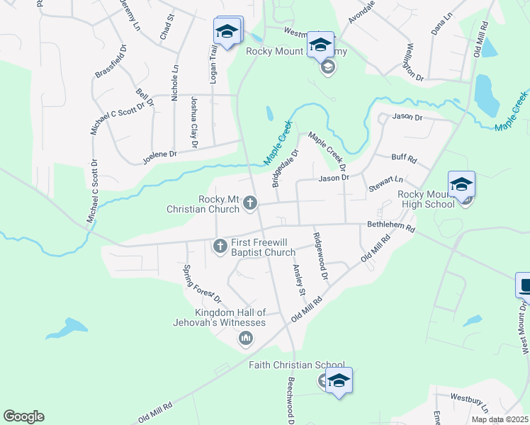 map of restaurants, bars, coffee shops, grocery stores, and more near 925 Beechwood Drive in Rocky Mount